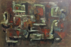 Kaligraphie-weiss-auf-rot-braun-Tempera-41x56-1956