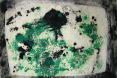Tachismus-auf-gruen-im-scharzen-Rahmen-Mischtechnik-28x39-1958