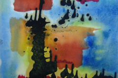 Tachistische-Komposition-auf-Blau-Schwarz-auf-Aquarell-30x21-1958