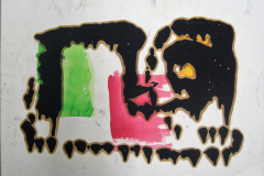 Tachistische-Komposition-gruen-rot-gelb-Schwarz-auf-Aquarell-1958
