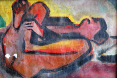 Das-Urweib-Oel-auf-Leinwand-55x75-1947-Rueckseite-von-Meine-Frau-mit-Katze