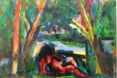 Liegender-Akt-am-Brunnsee-Aquarell-1947-verkauft in Altenmarkt