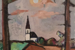 25-Dorfkirche-Oberbayern-Mischtechnik-60x44-1952-Rueckseite-Halbakt-Friedl