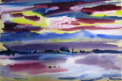 Abendstimmung-am-Chiemsee-Aquarell-mit-Tempera-40x55-1961