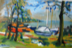 Am-Chiemsee-Bootsliegeplatz-Tempera-50x75-1958