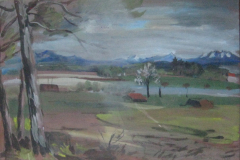 Brunnsee-Huette-Merkel-Bock-Tempera-40x-48-1948-verkauft in Oed