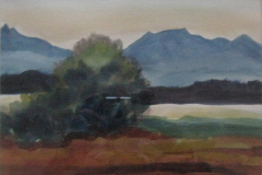 Chiemsee-Berge-Tempera-23x31-1955-verkauft in Oed