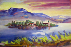 Fraueninsel-in-Abendstimmung-Tempera-50x75-1961