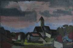 Pittenhart-Kirche-Oel-auf-Platte-60x80-1956-verkauft in Oed