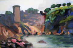 Bucht-im-Esterell-Suedfrankreich-Tempera-37x55-1965-Glas