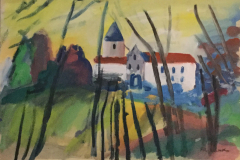 Kloster-in-Suedfrankreich-Tempera-50x75-1965