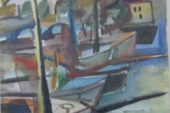 Gardasee-Boote-im-Hafen-Aquarell-56x40-1960-verkauft