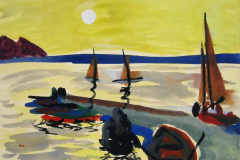 Hafenmole-mit-Segelbooten-Aquarell-30x40-1964