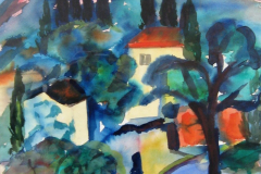 Italienisches-Dorf-am-Monte-Baldo-Gardasee-Aquarell-57x41-1954