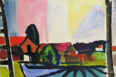 Bauernhaeuser-in-Obing-Aquarell-40x58-1954 - verkauft 