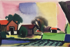 Obing-Bauernhaeuser-Aquarell-31x54-1954 - verkauft in München