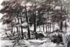 Zelte-im-Wald-Pinselzeichnung-1945 - verkauft