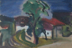 Bauernhof-Baumann-in-Obing-Tempera-23x34-1953-verkauft in Oed