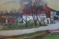 Bauernhof-Baumann-in-Obing-Tempera-40x53-1953-verkauft in Bergham