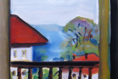 Blick-aus-der-Balkontuere-auf-Obing-Tempera-75x50-1954
