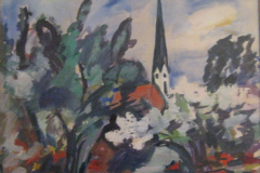 Obing-Kirche-Tempera-51x63-1948-verkauft in Obing