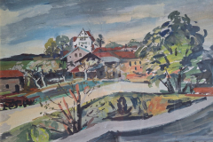 Obing-vom-Moserbalkon-Tempera-ca-40x60-1947-verkauft in Bergen