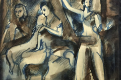 Drei-Grazien-mit-Reh-und-Einhorn-Aquarell-mit-Tinte-30x29-1954