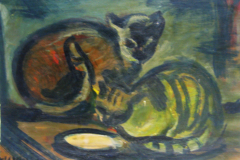 Zwei-Katzen-Oel-auf-Karton-Firnis-35x45-1948
