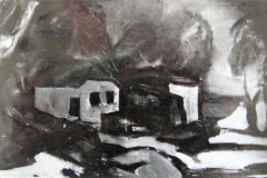 Haeuser-bei-Seeon-Oel-auf-Platte-1947