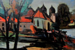 Klosterkirche Seeon - Öl auf Leinwand - 68 x 91 - 1946  Rückseite Friedl auf Liege 1948