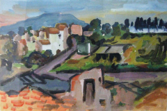 Landschaft-bei-Blanes-Spanien-Tempera-39x57-1957 - Glas