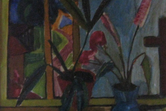 Blumen-am-Fenster-Tempera-45x52-1955-verkauft in Oed