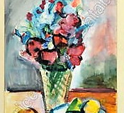 Obstschale-mit-Blumenstrauss-Aquarell-61x43-1960-verkauft-Auktion-Allgaeuer-Auktionshaus-Kempten-am-09.07.2016