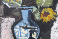 Sonnenblumen-in-blauer-Amphore-Mischtechnik-auf-Papier-74x50-1952