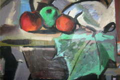 Apfelstillleben-auf-gruenem-Tuch-Mischtechnik-49x60-1954