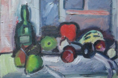 Stillleben-mit-Fruechten-Oel-auf-Leinwand-60x70-Vorderseite-von-Stillleben-mit-Korbflasche-1961