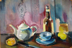 Teezeit-Oel-auf-Leinwand-1952-Rueckseite-von-Seeon-vom-Weinberg